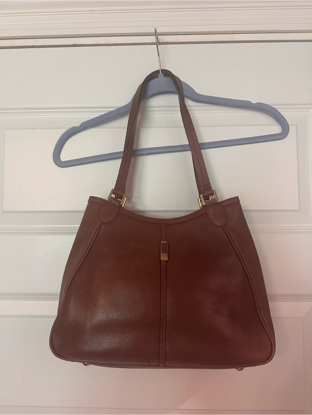 Classic Brown Leather Tote Shoulder Bag